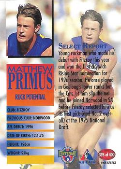 1996 Select AFL #393 Matthew Primus Back